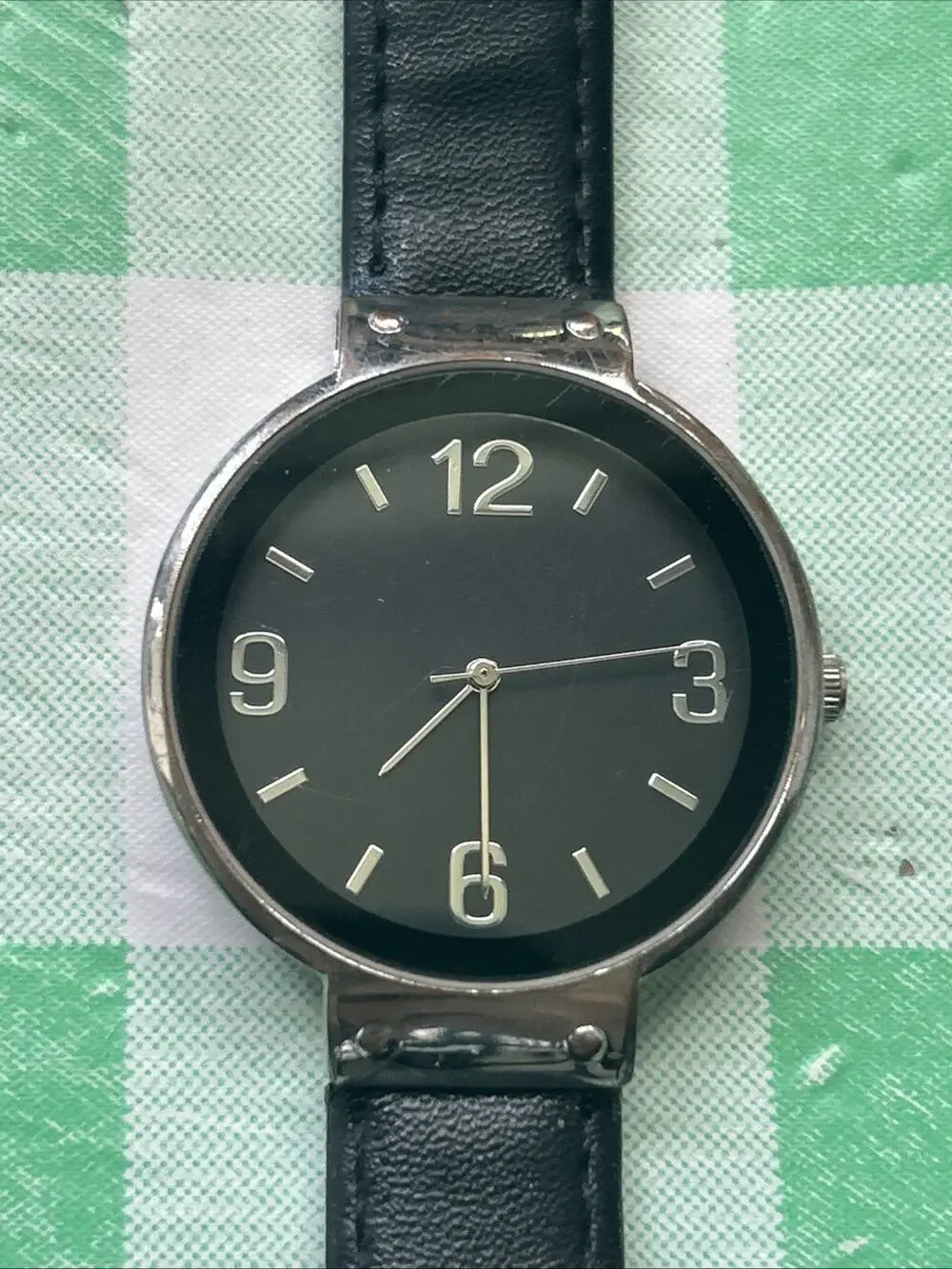 Silver Tone Black Dial Vegan Leather Women’s Quartz Watch